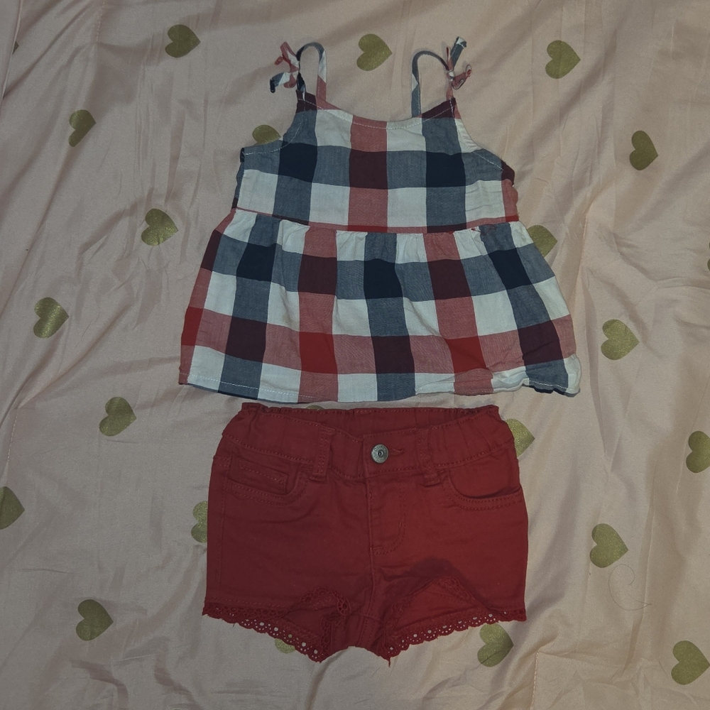 Plaid Top and Red Shorts Set